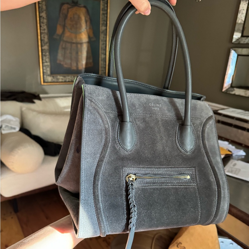 Celine Gray Suede Phantom Tote with Dark Leather Handles